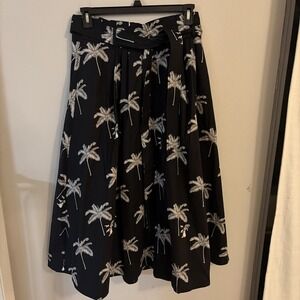 NWT Ann Taylor Womens Black Print Full Midi Maxi Skirt Sz 12 Tropical Cotton Tie